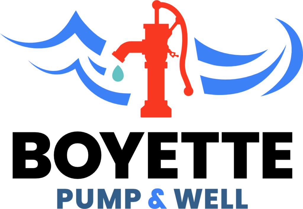 Logo featuring water pump and waves